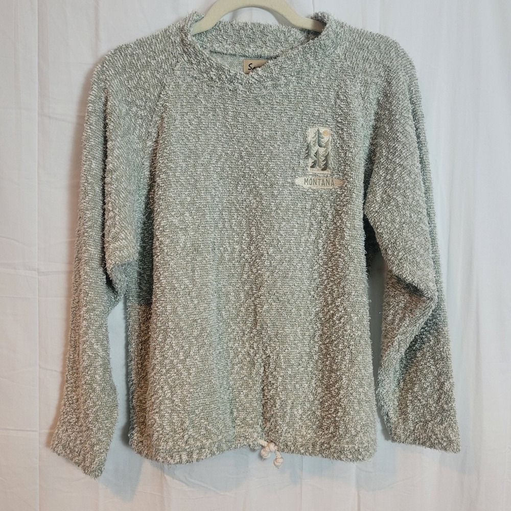 Montana Embroidered Popcorn Fleece Knit Sweater Light Sage Green‎ Womens Medium